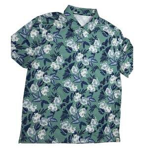 Fair Harbor The Midway Polo Shirt Seapine Floral Green White Mens Size XL